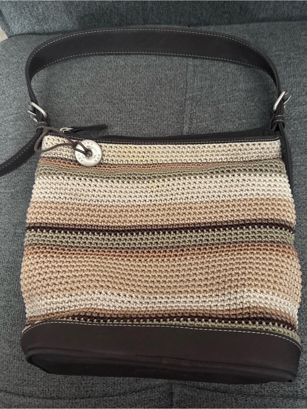 The Sak Striped Crochet Shoulder Bag in Brown and Cream